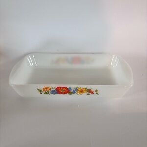 Glasbake Milk Glass Floral Dish Vintage USA Kitchen Bakeware